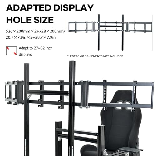 Image of Anman Aluminum Profile Racing Simulator Cockpit with Triple Monitor Mount Black Seat, Fit for Logitech, for Thrustmaster, for Fanatec Direct Drive Steering Wheel,Multi Adjustable Universal cockpit