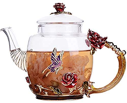 YBK Tech Teekanne aus Emaille in Geschenkbox, kleine Teekanne für Kung Fu Tee (rote Rose) Cover