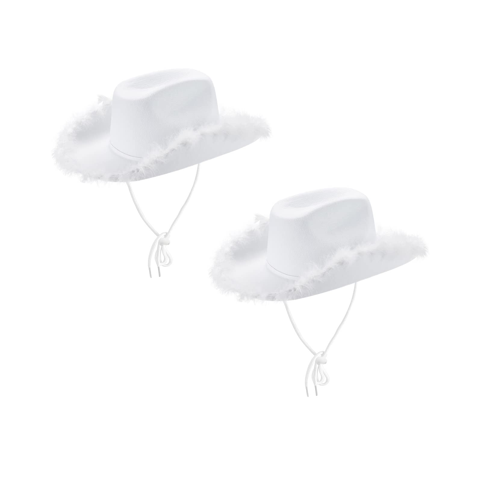 Geagodelia Felt Cowboy Hat for Women Fluffy Feather Trim Disco Cowgirl Hat Womens Adult Halloween Costumes Preppy Hat for Fancy Dress Up Role Play Cosplay Birthday Party (2PCS White, OneSize) โ image 1
