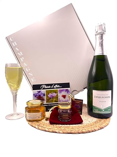Coffret Champagne AOC Brut 75cl - Safran - Coffret cadeau - Colis Gourmand -Origine France -Direct productrices françaises