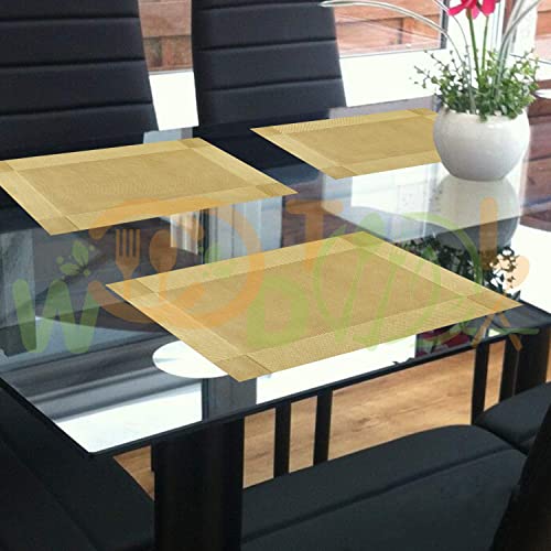 Image of Dining Table Placemats - 2pcs PVC TableMats - Washable Mats - Kitchen Mats - Heat Resistant Dinner Mat - Table Decore Mat Dining Table Placemat (2-Piece, Gold)