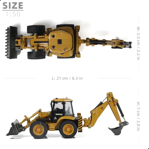 SHINESIGNAL Excavator Backhoe Toys, 1/50 Metal Die-cast Excavator Front Loader Bulldozer Construction Vehicle Model Decoration Toy Gift for Boys -Yellow - Image 5