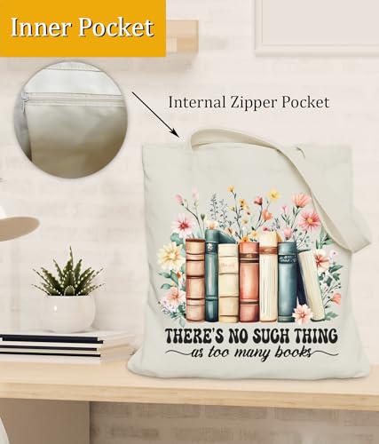 Image of Book Lovers Gifts Tote Bag for Bookish Readers, Aesthetic Book Tote Bag for Librarian, Medium Size with Inner Pocket