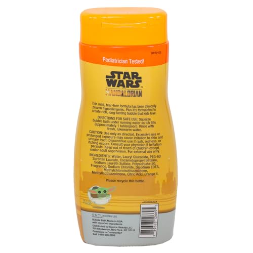 Image of Baby Yoda Bubble Bath for Kids - Star Wars Bath Time Bundle with Mandalorian Bubble Bath Citrus Starship Scented Plus Stickers | Baby Yoda Bath Set for Boys, Girls