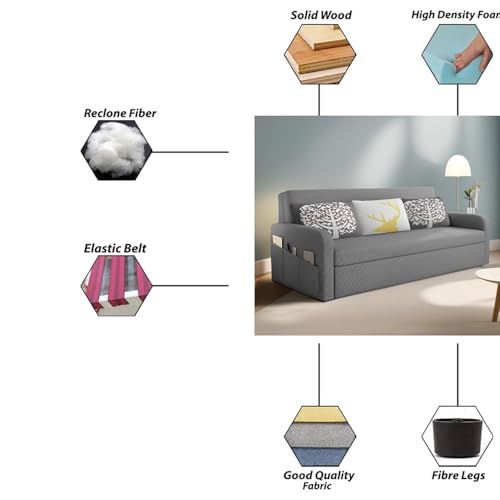 Image of Casaliving Leymour 3 Seater Sofa Cum Bed for Living Room (Dark Grey Colour Fabric) Premium Fabric Sofa