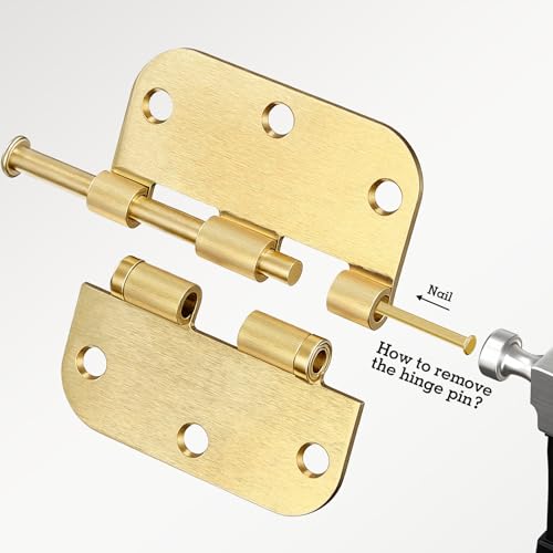 Image of 6 Pack Satin Brushed Brass Door Hinges 3-1 /2 inch x 3.5 Inch 5 /8 inchRadius Integral Ball Bearing Door Hinge No Squeak Enduring Mute Standard Hinges for Interior Doors Bed Room RV Home Decor House Essentials
