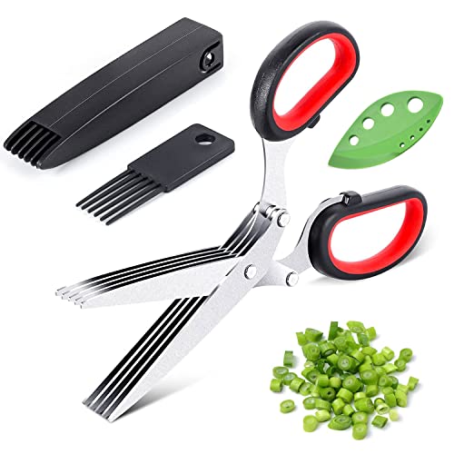 DRERIO Herb Scissors Multipurpose 5 Blade Scissors Kitchen Chopping Scissors Heavy Kitchen Herb Shears Food Scissors Stainless Steel Kitchen Gadgets for Vegetables,Herb,Paper,Basil, documents(Black)