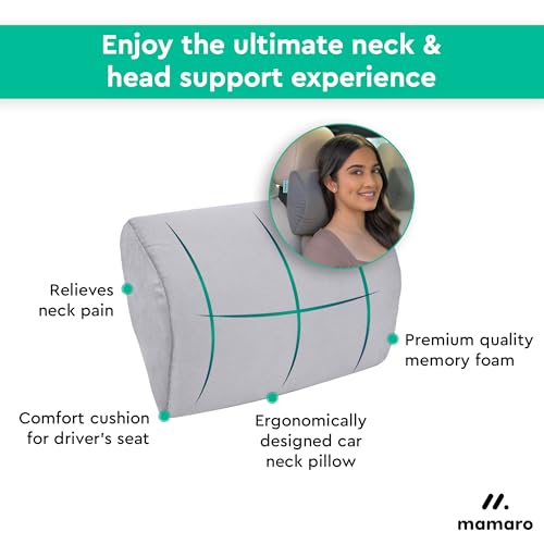 Image of Car Neck Rest Pillow | Memory Foam Head Rest & Neck Support Cushion for Car Seat, Office Chair | Comfortable Ergonomic Design for Neck Pain and Muscle Tension Relieve (Grey, 11x8x3 Inch)
