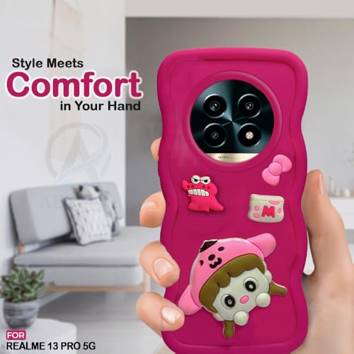 Image of AESTMO Back Case Cover for Realme 13 Pro 5G / Pro Plus | 3D Cute Fun Cartoon Characters | Anti Slip Grip Cute Wave Curly Frame Shape | Back Cover for Realme 13 Pro 5G / Pro Plus |(Pink)