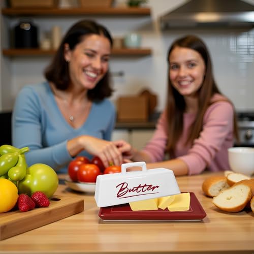 Ceramic Butter Dish with Lid, Red Butter Dish with Lid for Countertop And Refrigerator Red Butter Tray, Kitchen Butter Keeper, Butter Container, Butter Holder, Microwave and Dishwasher Safe by BYSDA - Image 6