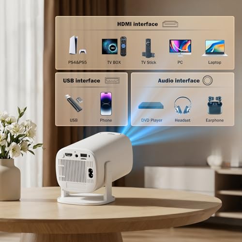 Image of Mini Projector with Wifi and Bluetooth, 4K Protable Smart Projector Build-in Android 14, 130 inch Screen Auto Keystone Movie Projector Compatible with HDMI Phone TV Stick for Bedroom Outdoor