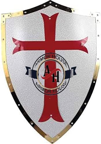 Miniatura 3 de Escudo Templario Medieval de la Cruz Roja Escudo Calentador Escudo Armadura de Caballero Escudo Cosplay de Guerrero de Batalla Rojo -