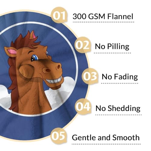 Mercuryelf Horse Blanket Gift - 60x80 Inches Funny Throw Blankets for Women, Men - Blue Soft, Fuzzy & Warm Throws for Bed, Couch
