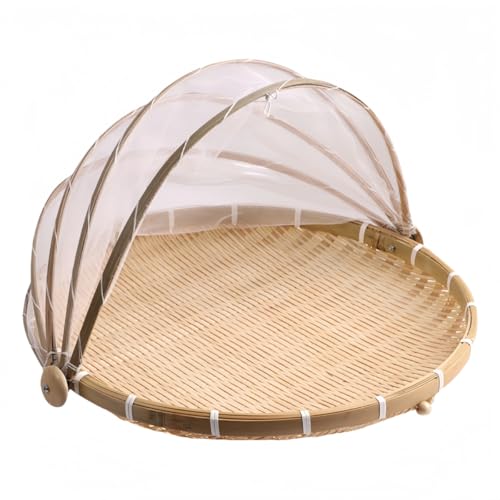 GEGEBOMTXO シェルフバスケット 竹ざる 青竹もり皿 梅干しザル 籐ざる 丸盆ざる 水切りザル 干し野菜バスケット ネット付き 円形 可動式フタ 収納 保存 防塵 害虫制御 通気 乾燥 陰干し 天然 素朴 手織り 耐久性 美観 実用 使いやすい 梅