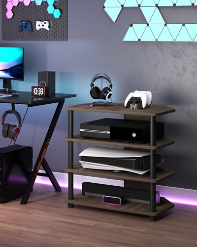 Image of VPSMAT Game Console Shelf, 4-Tier AV Media Stand with Open Shelves Entertainment Cabinet for Bedroom Dorm Living Room, Fits TV up to 32”