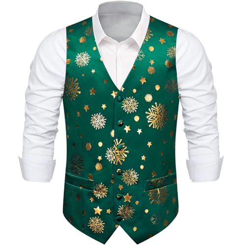 DiBanGu Mens Christmas Suit Vest and Tie Set Fun Snowflake Holiday Party Waistcoat Necktie Pocket Square Cufflinks S-3XL2