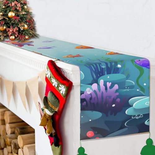 Chemin de table rustique animaux marins déco coton table basse - 7
