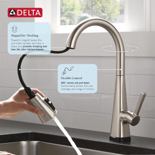 Delta Lenta Touchless Kitchen Faucet with Touch Technology, Brushed Nickel Kitchen Sink Faucet with Pull Down Sprayer, Single Hole, SpotShield 19802TLZ-SP-DST - image 5