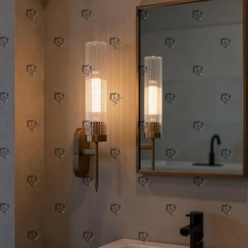 Image of Golden Mini Torchiere Wall Sconce with Fluted Cylindrical Glass for Decorative Living Rooms Wall Ceiling Lamp (02)