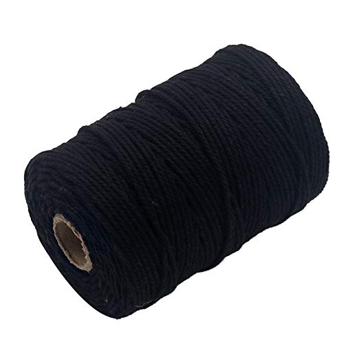 Tenn Well 2mm Macrame Cord, 328 Feet 3Ply Black Macrame Rope for Wall Hangings, Plant Hangers, Craft Projects and Decoration