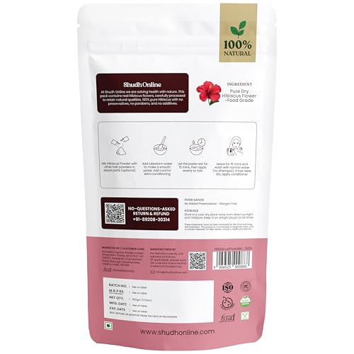 Image of Shudh Online Organic Hibiscus Powder for hair And Eating (500 Grams), Gudhal ke phool powder, Dry Hibiscus Tea, Jaswand, Jasud, Rosa sinensis