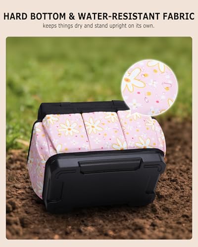 Marscamd Garden Tool Bag with Hard Bottom, Garden Tote with Shoulder Strap and Multiple Pockets (No Accessories Included), Pink Sunflower