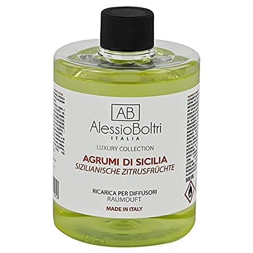 Alessio Boltri | Ricarica 500 ml per diffusori a bastoncini, profumazione Agrumi di Sicilia. Made in Italy