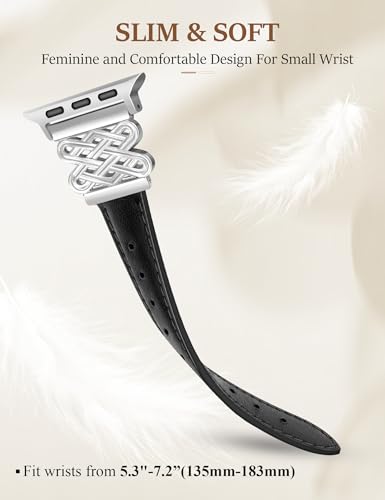 Image of Newlibery Leather Band for Women Slim Dressy Bands Compatible with Apple Watch 38mm 40mm 41mm 42mm 44mm 45mm 49mm, Designer Interlock Buckle Strap for iWatch Series 10 /9 /8 /7 /6 /5 /4 /3 /2 /1 /SE /Ultra