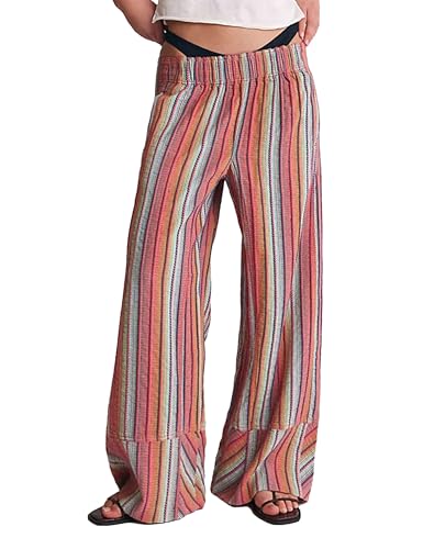 Bozanly Women's Striped Wide Leg Lounge Pants Boho Elastic Waist Loose Casual Trousers with Pockets 2025