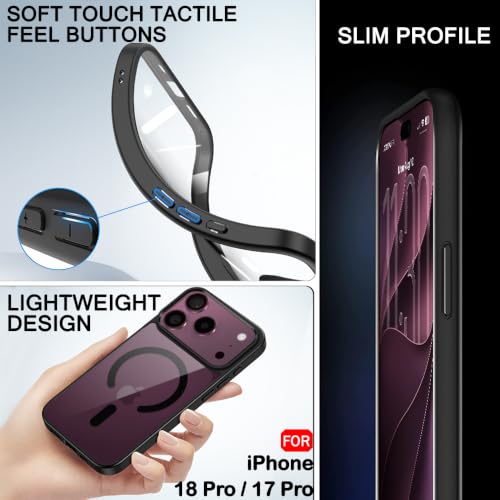 Image of TheGiftKart Hybrid Shockproof Back Cover Case for iPhone 18 Pro / 17 Pro Compatible with MagSafe | Camera Protection Module | Hard Cover Case (PC & TPU, Transparent Clear Back, Black Sides)