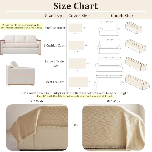 VOIR Couch Cover Washable for 2 Cushion Chenille Sofa Slipcover, Beige - image 6