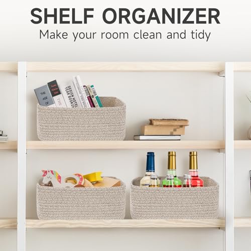 3-Pack Small Storage Baskets for Organizing | Woven Shelf Toy Basket | Rope Baskets for Gifts Empty | Closet Organizer Bins with Handles | Cube Decorative Box | 11.8×7.8×5.1” | Mixed brown - Thumbnail 7