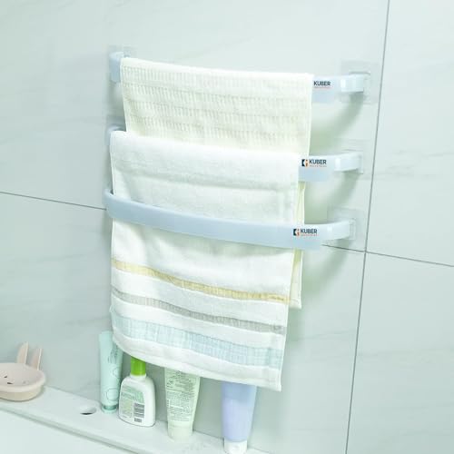 Image of The Better Home Towel Hanger for Bathroom|Wall Mounted Cloth Hanger|Self-Adhesive DIY Installation|Bathroom & Kitchen Organizer|Pack of 3|Blue