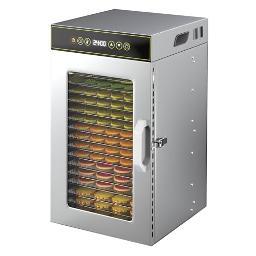 Deshidratador de frutas y verduras de 18 capas, eléctrico, comercial, de acero inoxidable, 800 W. Tamaño de la rejilla: 20 x 29 cm.
