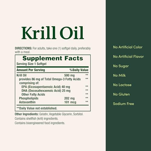 Nature's Bounty Krill Oil, Heart Health, 500mg, 30 Rapid Release Softgels - image 5