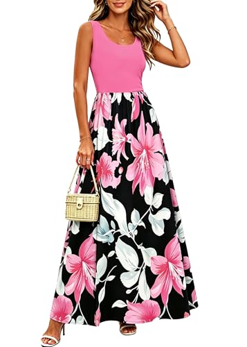 Image of Bluetime Women's Summer Boho Sleeveless Floral Print Tank Long Maxi Dress (S-3XL)