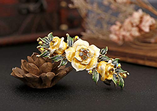 Fodattm Women Lady Vintage Exquisite Flower French Hair Barrette Metal Hairpin Rhinestone Spring Hair Clip Bridal Wedding Crystal Hair Clasps (Yellow) #TOP1