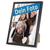 PHOTOLINI Bilderrahmen mit Foto selber gestalten, Fotorahmen Schwarz 21x30 cm/DIN A4 personalisiert mit Bild | Echtholz-Rahmen mit Acrylglasscheibe | Foto-Bilderrahmen | Holzrahmen Schmal