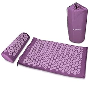 Navaris Acupressure Mat and Pillow Set – Acupuncture Mat for Back, Neck, Shoulders, Muscles, Relaxing – Includes Carry Bag – Berry
