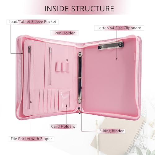 GraduatePro A4 Conference Folder with Handle and 3-Ring Binder, Waterproof Business Organizer Bag for Men/Women, Pink Marble - Image 2