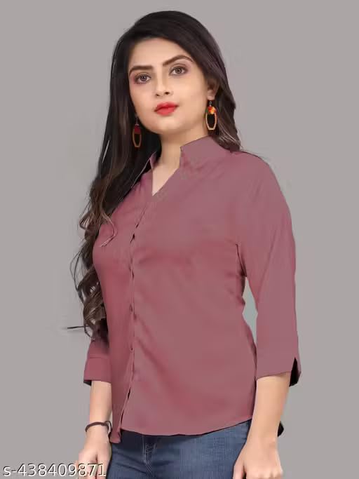 Image of Women's Cotton Blend Solid Formal Shirt with 3 /4 Sleeves-Navy Blue P4