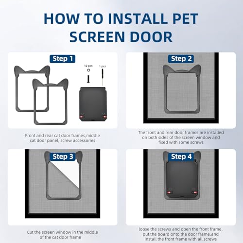 Pet Screen Door for Small Dogs & Cats - Heavy Duty Magnetic Lockable Flap, Inside Door 8.59x6.62inch, Easy Install for Sliding Glass/Patio Doors Screen, Scratch-Resistant & Security Latch (Size M) - Thumbnail 3