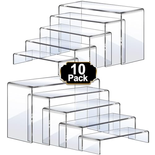 Aheroi Large Acrylic Risers, 10 Pcs 2 Set(7&rdquo;L~8&rdquo;L~9&rdquo;L) Riser Display Shelf, Clear Rectangular...