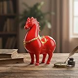 Estatua de caballo, estatuilla de caballo de cerámica china, escultura artística de estilo de dinastía Tang roja, decoración artística para escritorio y estante de oficina en casa, Ich Dekor