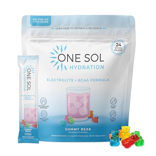One Sol BCAA & Electrolyte Powder for Hydration & Energy, All-Natural Formula, 100% Vegan, Non-GMO, Gluten Free & Soy-Free, Promotes Muscle Growth & Recovery, Gummy Bear Flavor