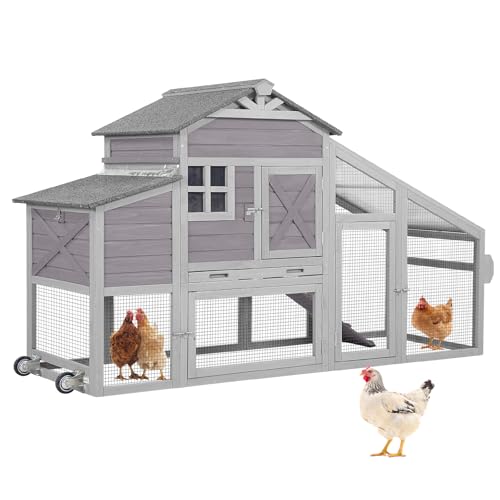 AIVITUVIN Chicken Coop with Nesting Box Mobile Chicken House on Wheels for 2-4 Chickens Rabbit Hutch Pull-Out Tray Wooden Poultry Cage