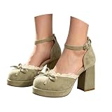 Elegant Lace Bow String Tie Thick Heel Women’s High...