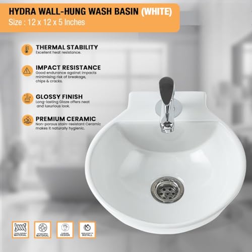 Image of Ceramic Wash Basin /Bathroom Basin /Glossy Small Sink Wall-Hung Hand Wash Basin Wash Basin For Bathroom & Living Room, (Dimension 30 x 30 x 15 CM) (Spin)