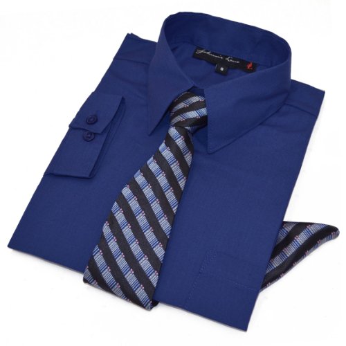 Johnnie Lene Boys Dress Shirt with Tie and Handkerchief #JL26 (10, Light Navy)