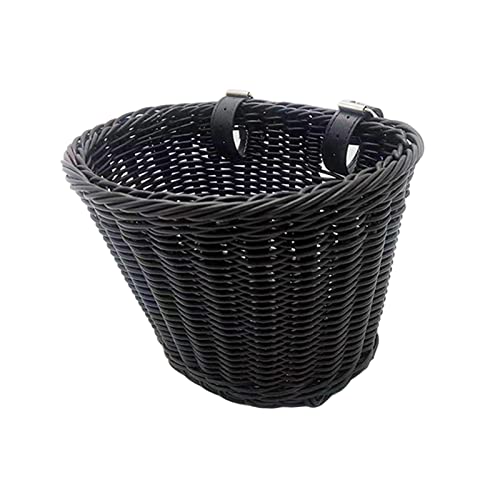 Cesta de mimbre para bicicleta para niños, portátil, para niñas, niños, exterior, negro, 21 x 17 x 16 cm